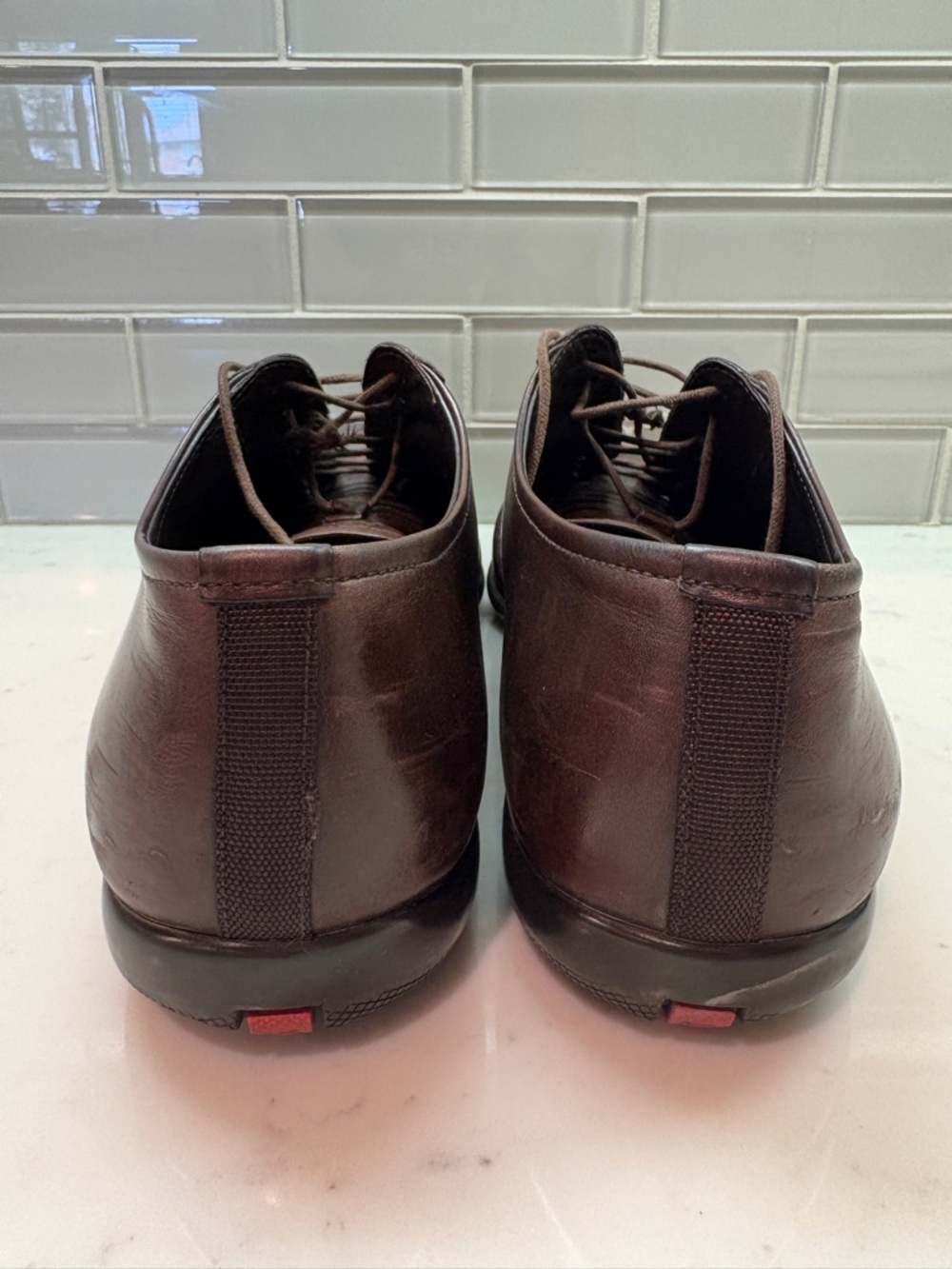 Prada Men's Brown Leather Lace-Up Oxfords - Picture 16 of 16